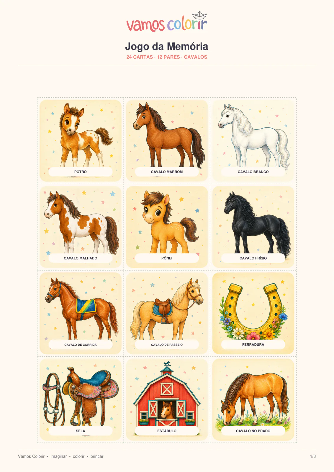 Jogo da Memória Cavalos para imprimir