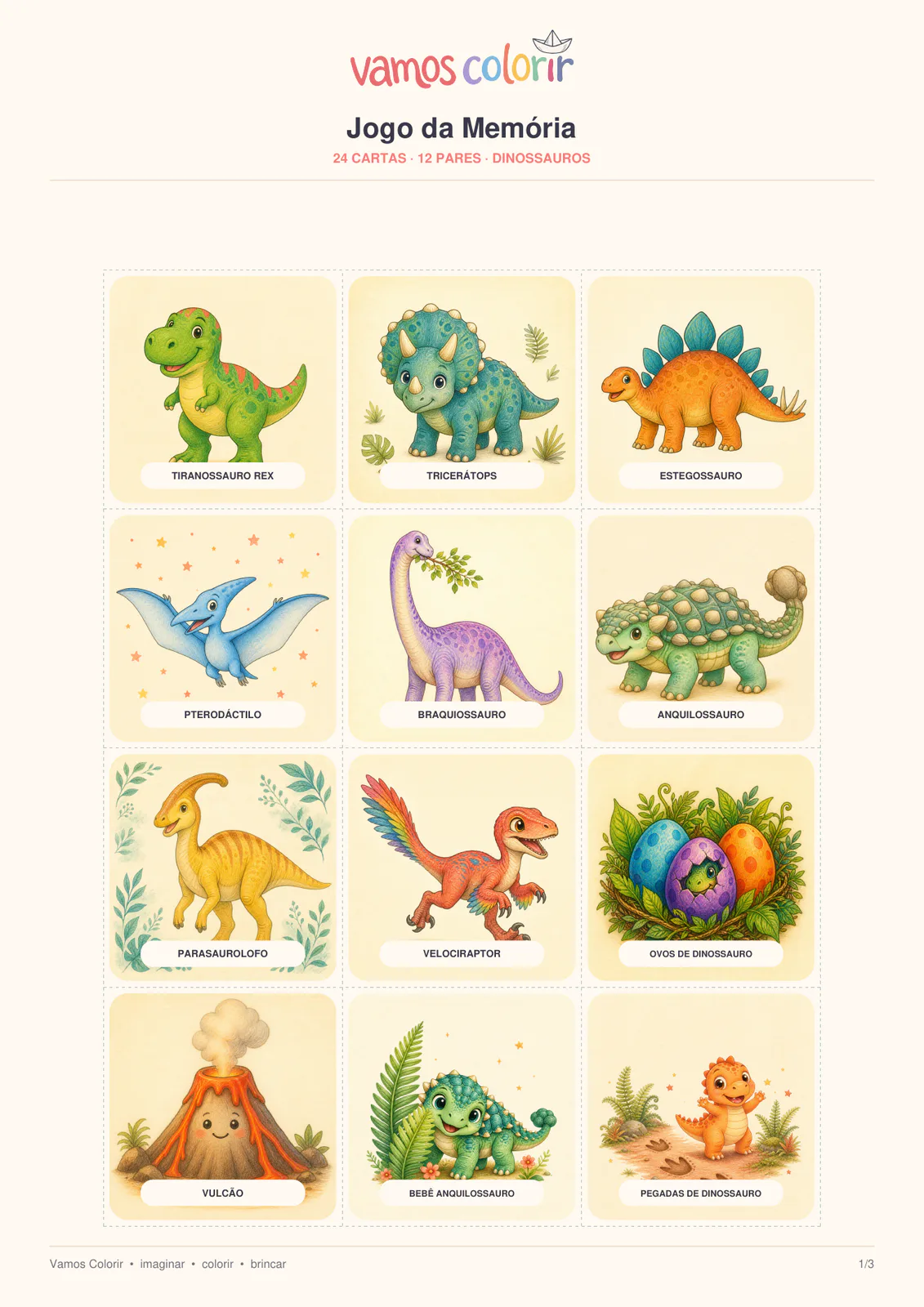 Jogo da Memória Dinossauros para imprimir