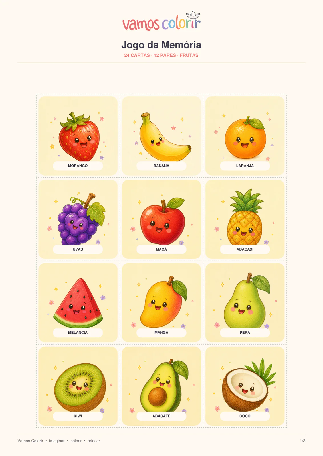 Jogo da Memória Frutas para imprimir