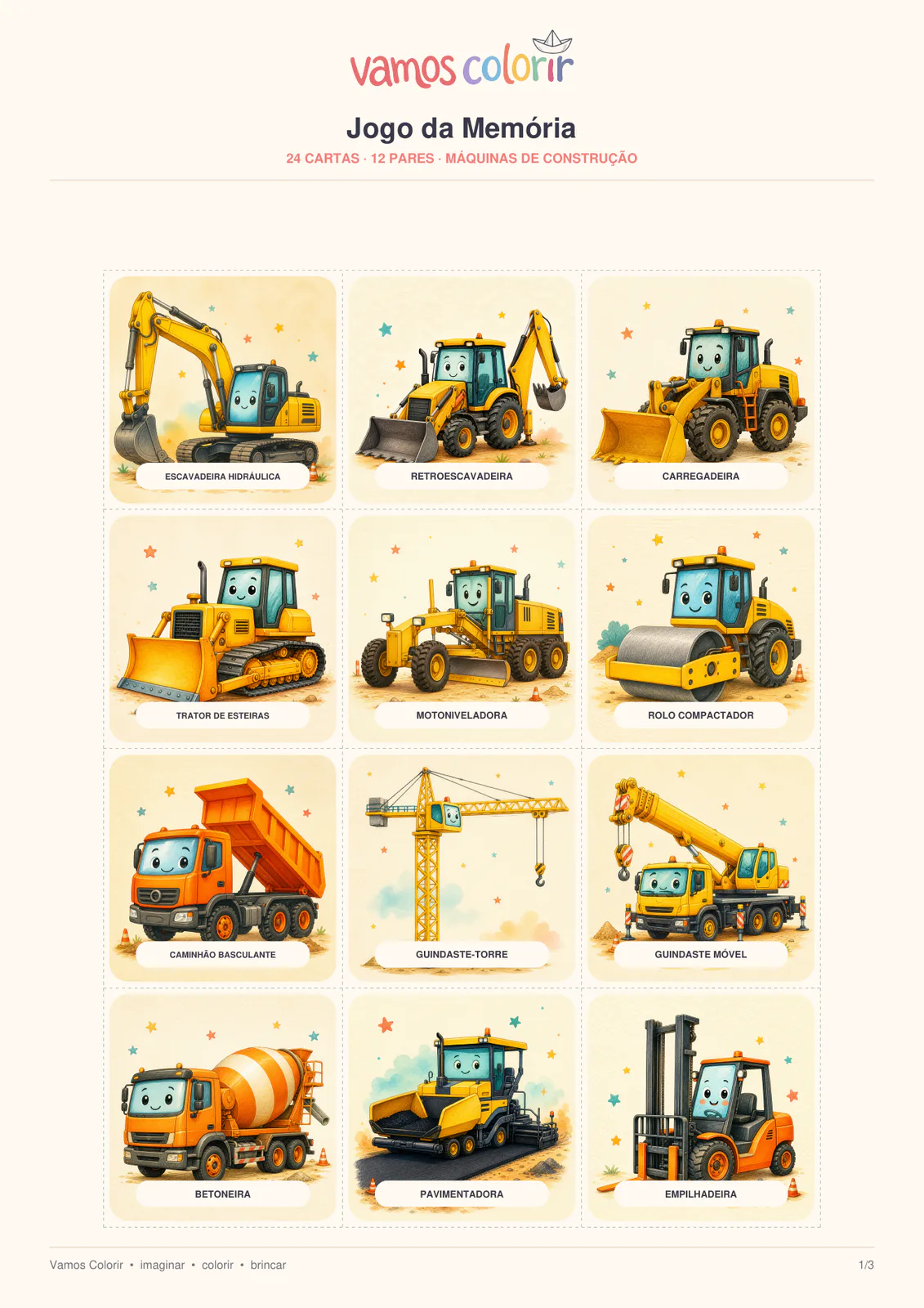 Jogo da Memória Máquinas de Construção para imprimir
