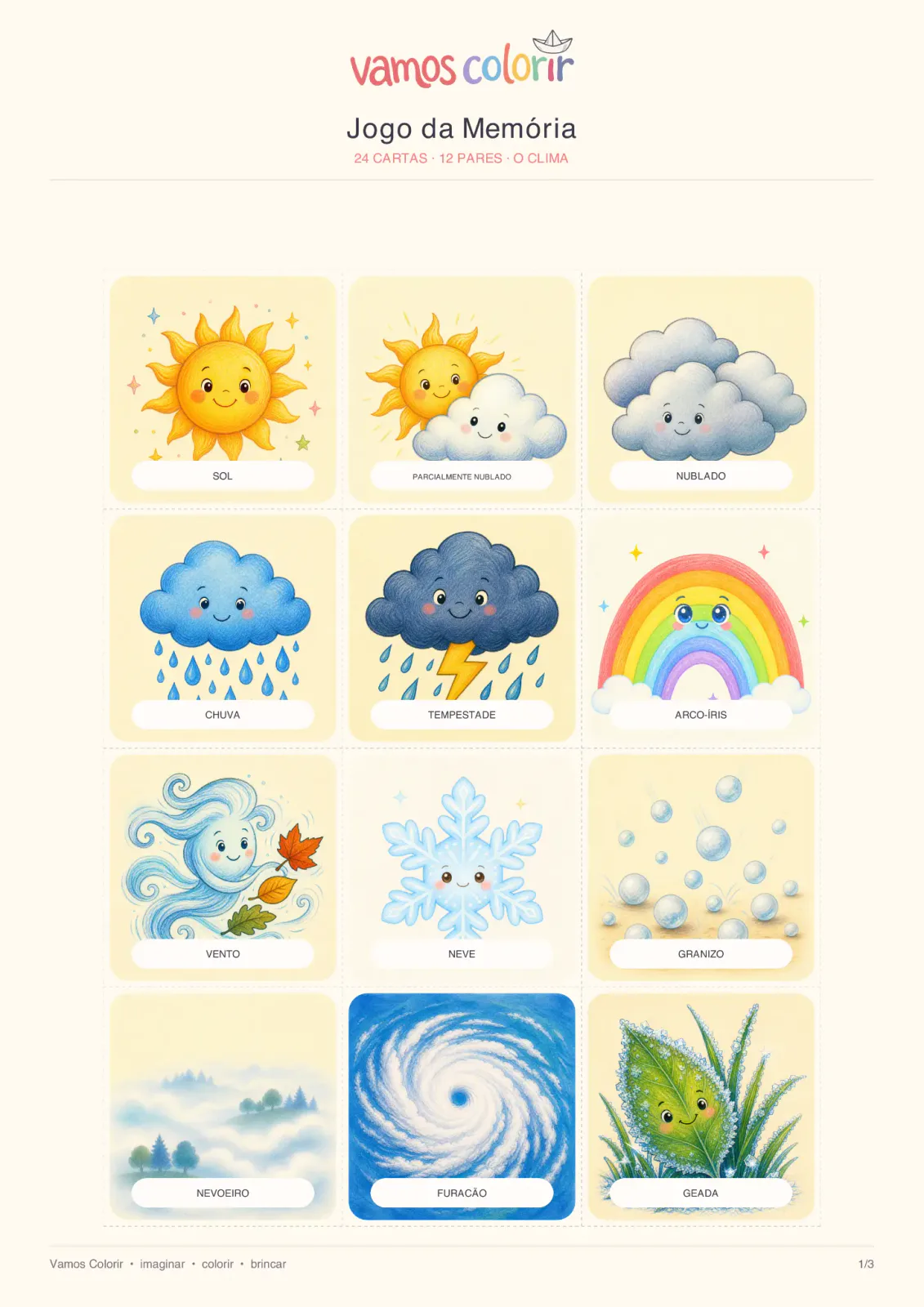 Jogo da Memória O Clima para imprimir