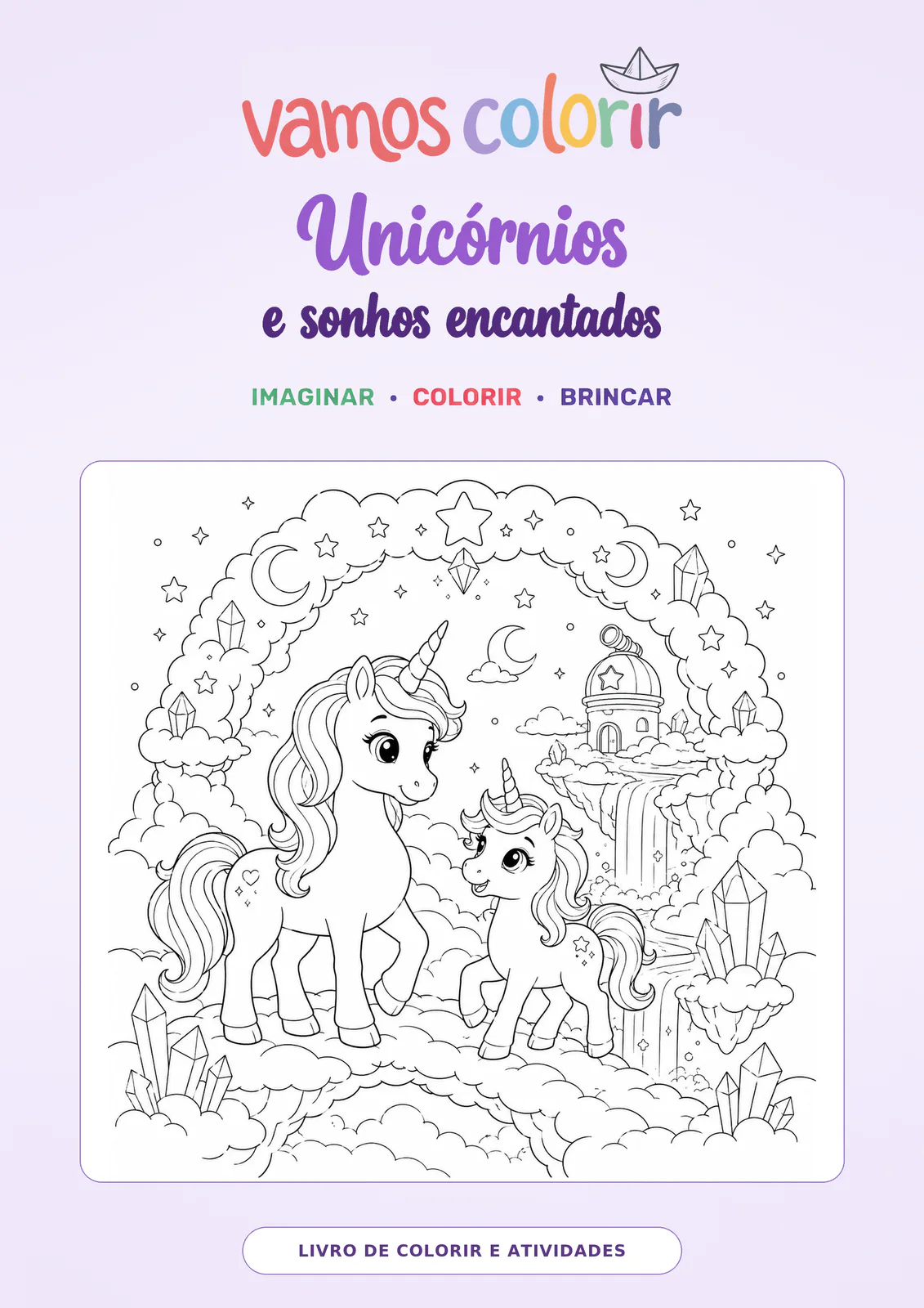 Unicórnios e sonhos encantados para imprimir